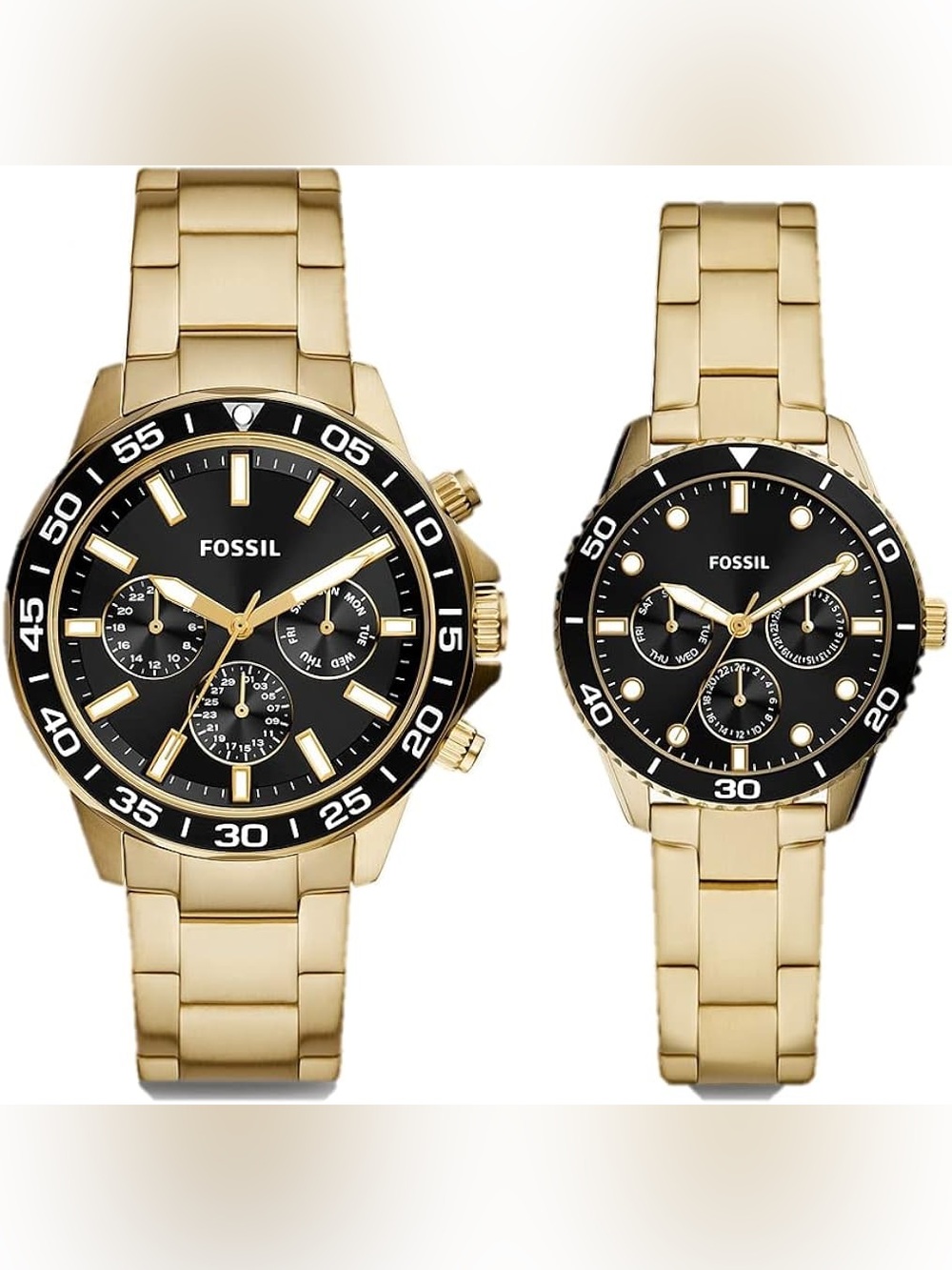 *NEW* Fossil Gold & Black Chronograph Stainless Steel Couples Watch - BQ2643SET